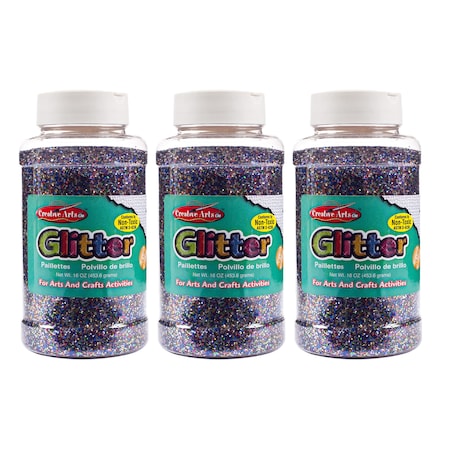 Charles Leonard Creative Arts Glitter, 1 lb. Bottle, Multi-Color, PK3 41100